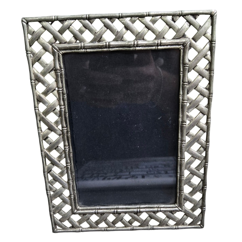 Pewter Silver Tone Metal Lattice Weave Picture Frame 5.75x4" Tabletop Easel